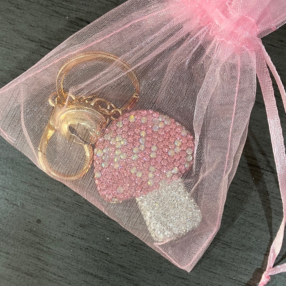 Pink and Silver Shiny Mushroom Keychain - Picture 3 of 3
